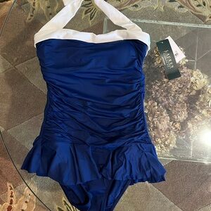 Ralph Lauren slimming fit one piece halter. NWT. Navy. Size 8